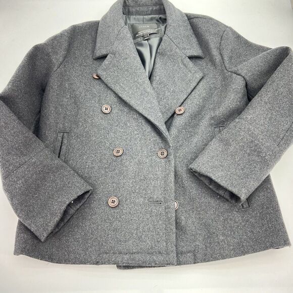 J. Crew Melton Wool Black Coat Collared Double Breasted Italy Size 6 - Picture 1 of 4
